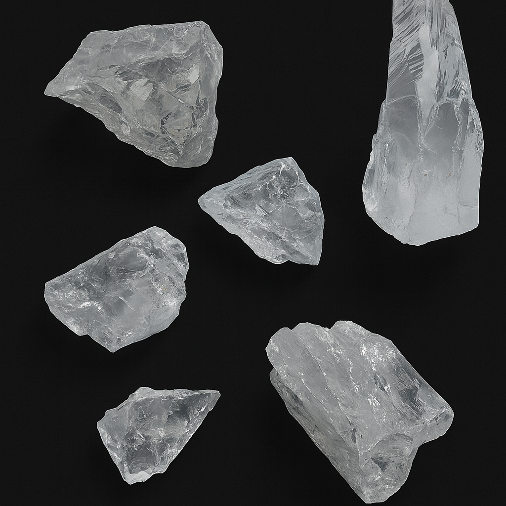 Collection of raw quartz crystal specimens